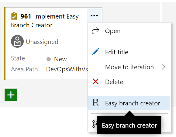 Create Branch Screen Shot